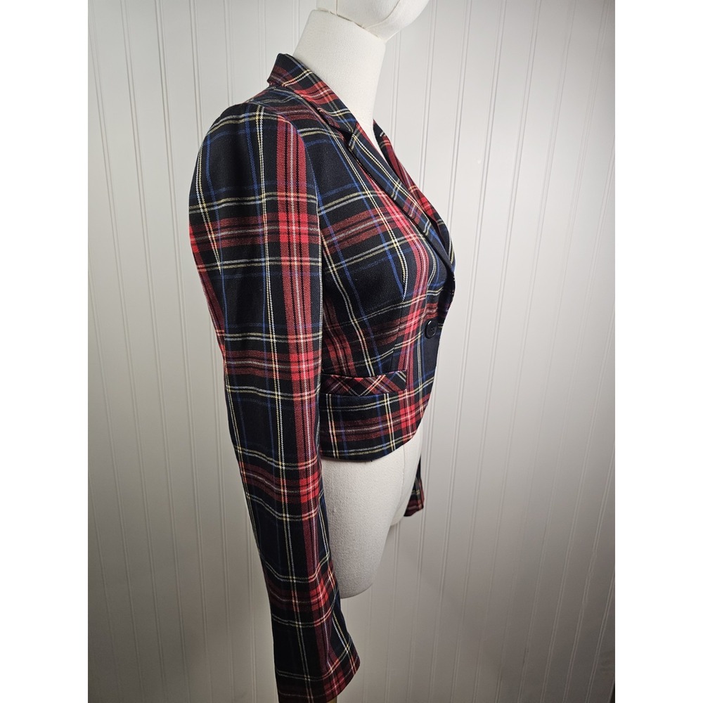 H&M Tartan Plaid Cropped Lined Blazer Women's Size 4 Preppy Academia Holiday - Picture 3 of 7